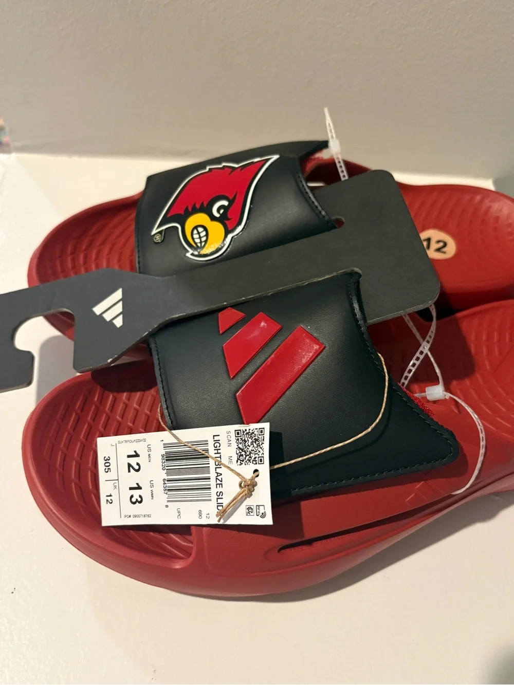 Adidas Black and Red Louisville Cardinal Slide Sandals NEW